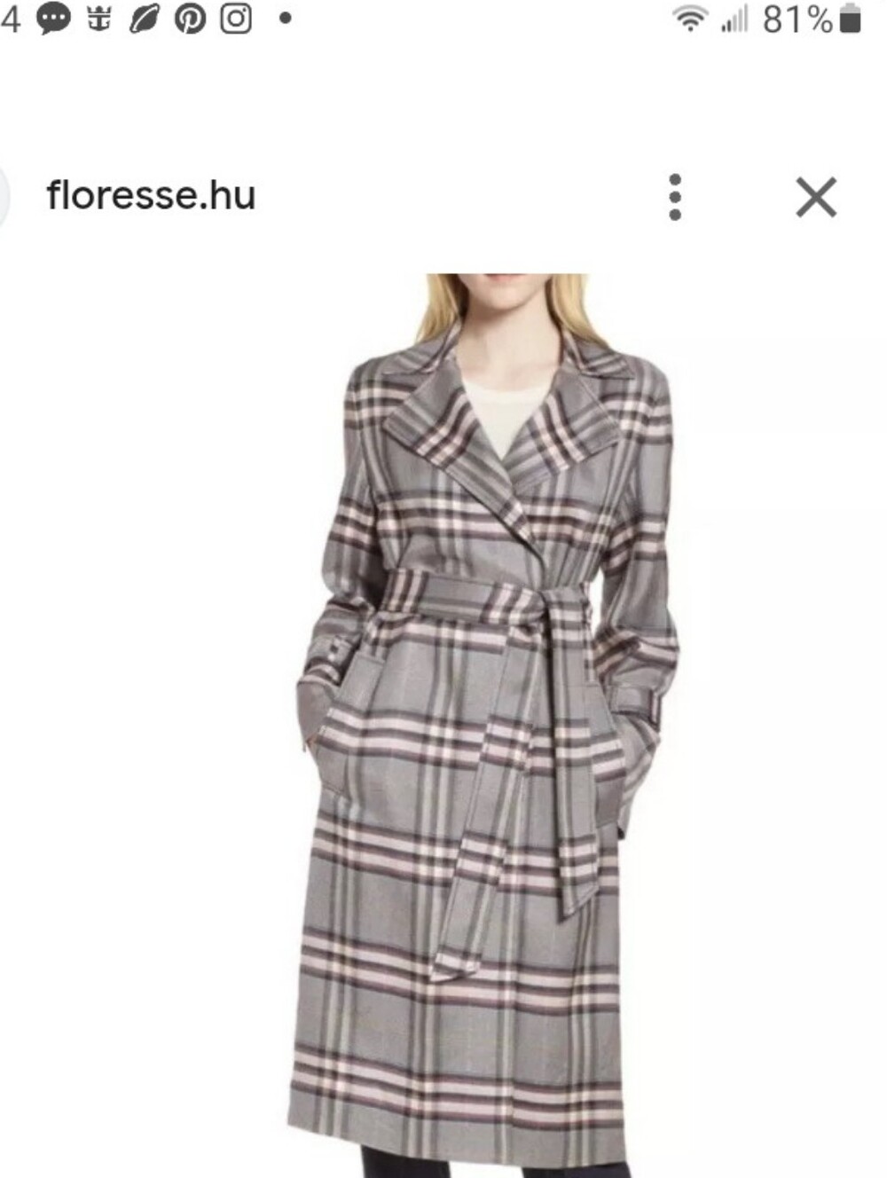 Lewit Gray Plaid Trench Coat - Belted Women's Coat 1X